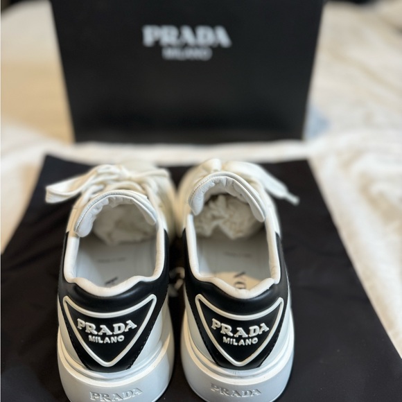 Prada White and Black Platform Sneakers - Picture 8 of 14